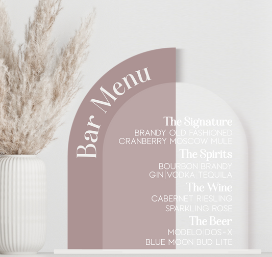 Wedding Acrylic Bar Menu Sign